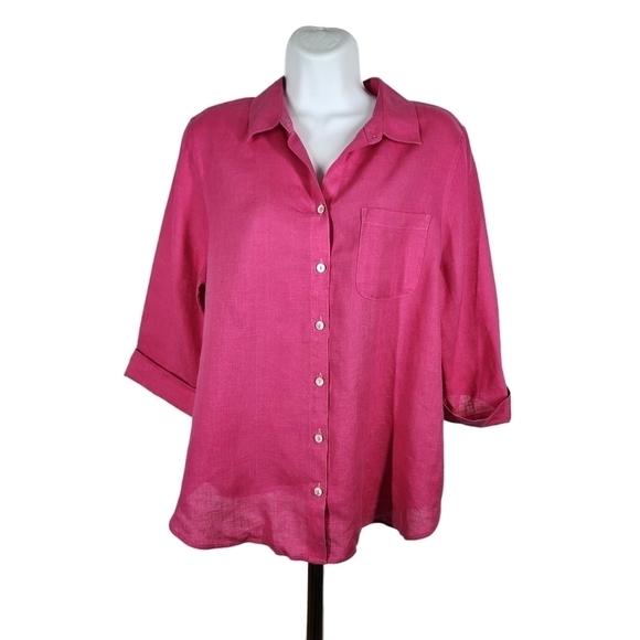 CHICO'S LINEN BUTTON FRONT BLOUSE - Picture 1 of 8